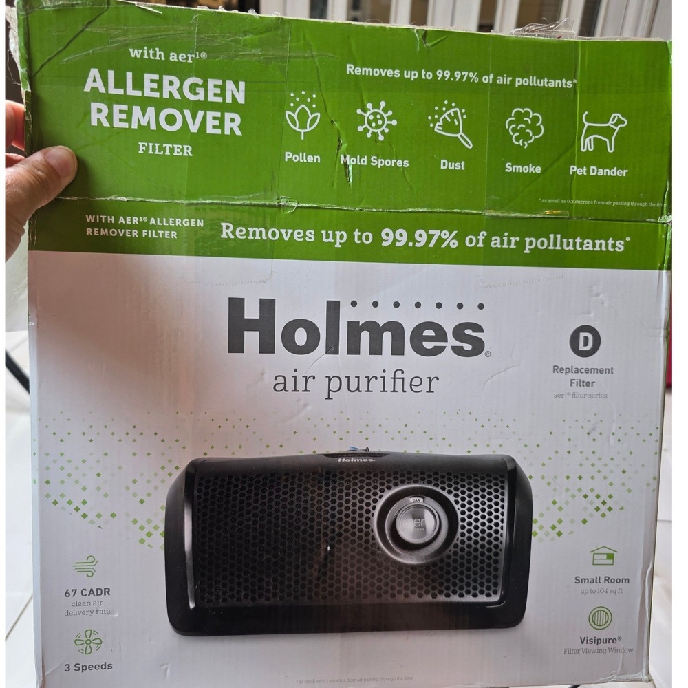 Holmes Air Purifier Small Room 3 Speed with Ionizer HEPA Filter Black HAP9240 L1